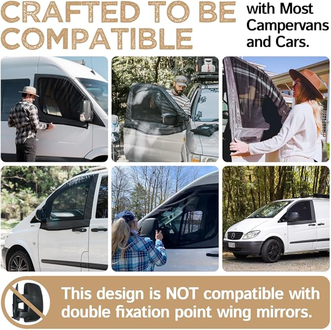 Living in a Bubble Magnetic Bug Screen for Front Doors (Pair), Universal Size for Sprinter, Metris, Ford Transit, and Other Vans & Cars - Car Living Essentials & Van Life Accessories