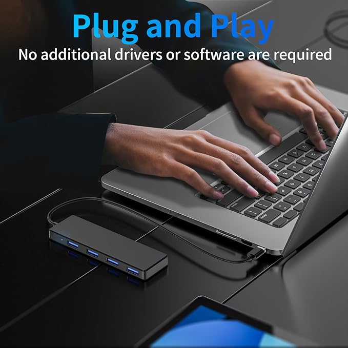 USB 3.0 Hub, 4 Ports USB A Splitter Ultra Slim Mini USB Expander, Multiple USB Hub for Laptop, PC, Xbox, Flash Drive, HDD, Console, Printer, Camera, Keyborad, Mouse and More, Black