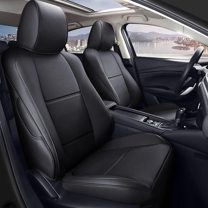 AOMSAZTO Custom Fit Seat Covers for Mazda CX-30 2020 2021 2022 2023 2024 2025 CX30 Car Seat Covers Full Set Black Faux Leather Compatible Airbag（New-CX30）