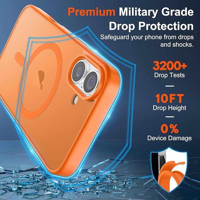 SUPFINE Magnetic for iPhone 17 Case (Compatible with MagSafe)(Military Grade Drop Protection) Translucent Matte Shockproof with Anti-Fingerprint Phone Cover,Starry Orange