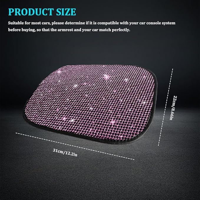 Bling Car Center Console Cover, Car Armrest Cover, Diamond Rhinestone Auto Center Console Cover Protector, Universal Arm Rest Cushion Pads Car Interior Accessories for Vehicles, SUVs (Pink)