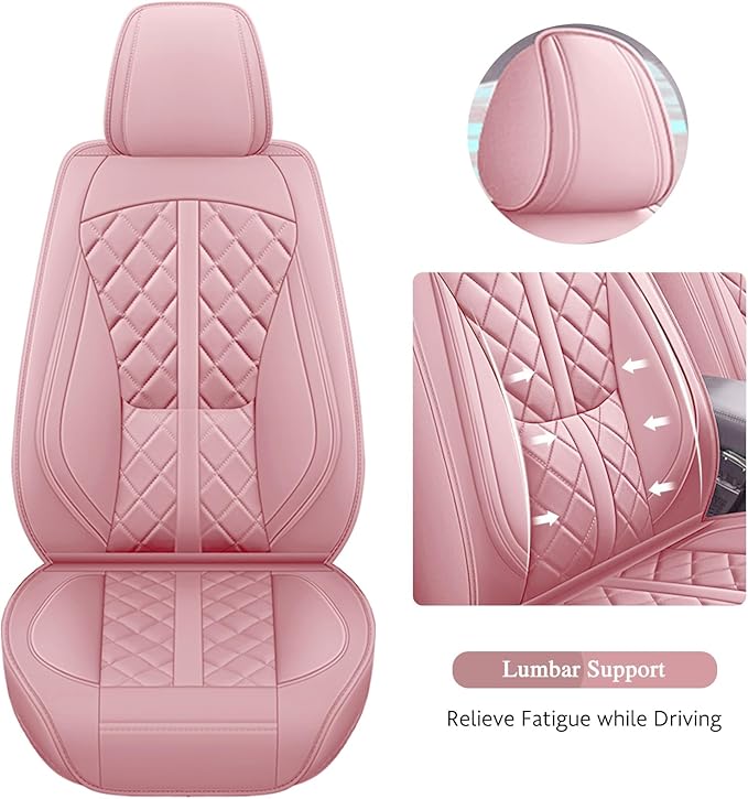 otoez Pink Car Seat Covers Full Set, Leather Seat Cover 5 Seat Waterproof & Breathable Automotive Seat Cushion Protector Full Coverage for Cars Sedens, Trucks, SUVs, Vans (Pink)