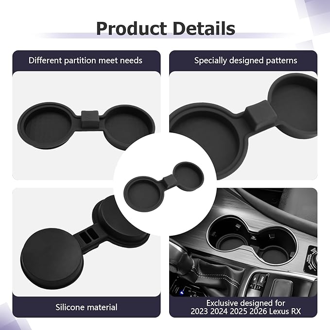 LUWU 2025 2026 RX350 Center Console Cup Holder Compatible with 2024 2025 2026 Lexus RX350/RX450/RX500 Accessories Premium Silicone Cup Holder Mat Spill-Proof, Easy Install & Clean, Black