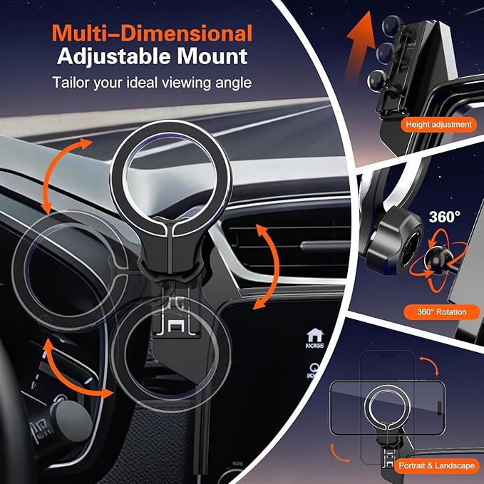 Car Phone Holder for Honda CRV 2017 2018 2019 2020 2021 2022: Magnetic Screen Cell Phone Mount for CR-V 5/7 Inch Touchscreen Accessories - 360° Rotation Compatible with MagSafe for iPhone Samsung