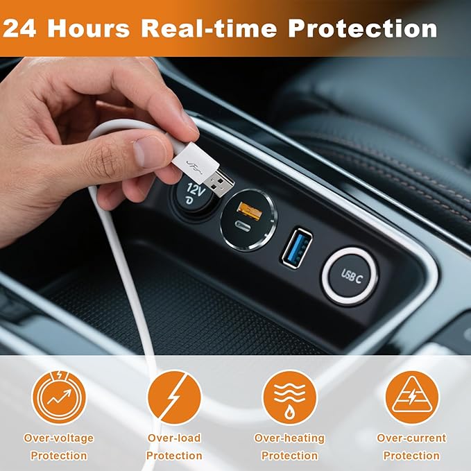 66W 12V USB Outlet PD 30W Type-C QC3.0 36W USB-A Dual Port Aluminum Fast Charging Socket for Laptop, Replacement Car Charger Accessories for RV Camper Trailer Truck Boat Golf