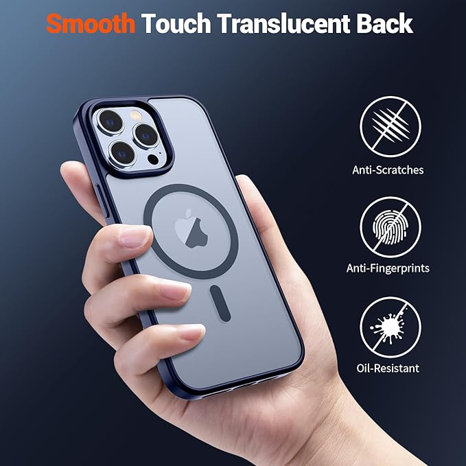 SUPFINE Magnetic for iPhone 13 Pro Max Case (Compatible with MagSafe) (Military Grade Drop Protection) Translucent Matte Shockproof Phone Case,Navy Blue