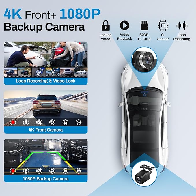 BOXGVO Wireless Carplay Screen for Car with 4K Dash Cam, 9" Portable Carplay & Android Auto, Car Touchscreen with 1080p Backup Camera, GPS/Voice Control/FM//Mirror Link/Bluetooth