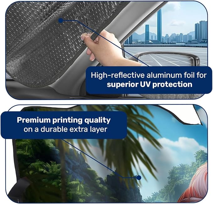 GENANY Flamingo Couple Windshield Sun Shade for Car SUV Truck (55x30 Inches), Sun Shade Windshield, Shades for Front Windows, Spring Car Decor, Xmas Auto Gift