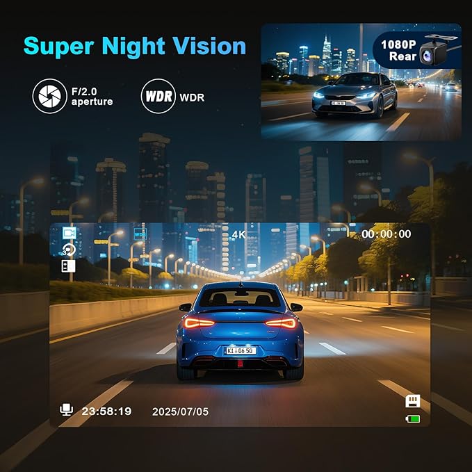 BOOGIIO Dash Cam Front and Rear with 64GB SD Card, 4K Dash Camera for Cars with APP, 5G WiFi Car Camera, Built-in G-Sensor, 170° Wide Angle, Night Vision, 24H Parking Mode,Loop Recording,3" IPS Screen