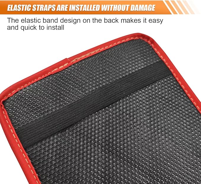 Leather Center Console Cover for Cars, Waterproof Arm Rest Box Protective Cover Car Center Console Cushion Pad, Universal Middle Console Armrest Pad Cover for Most Vehicles (Red/Beige)