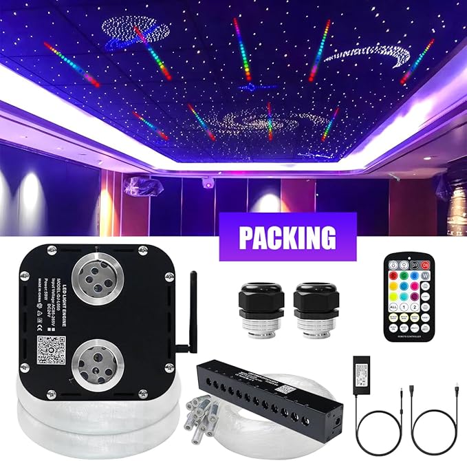 AZIMOM Updated Dual Color 50W Twinkle Fiber Optic Starlight Kits Mixed1330pcs 16.4ft Strands, RGB Meteor Shooting Star, Sound Activated APP/Remote Control Theater Ceiling Home Shop Lobby Roof Decor