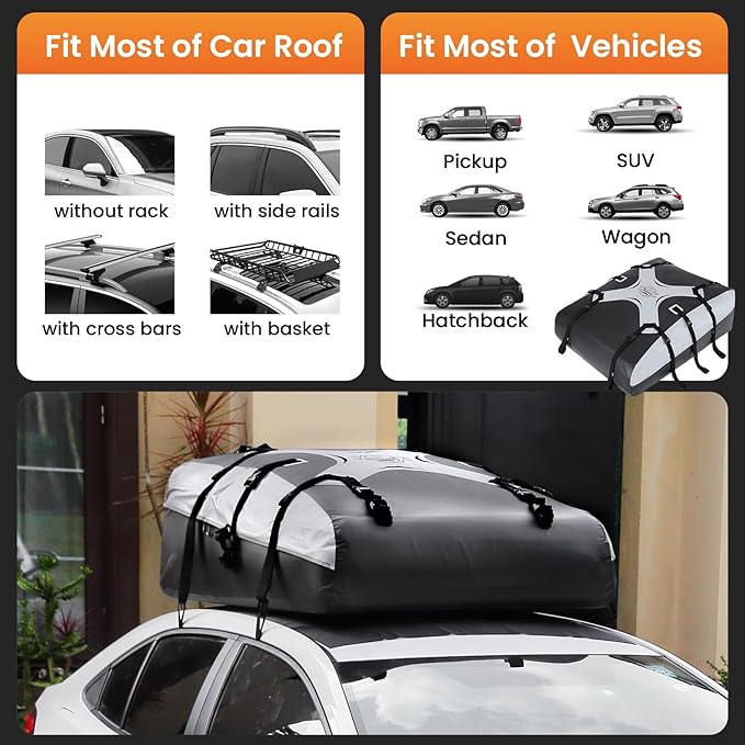 Sailnovo Rooftop Cargo Carrier Roof Bag,20 Cubic feet Soft PVC Waterproof Roof Bag for Most Vehicles with/Without Rack with Strap,Anti-Slip Mat,Padlock,Foldable Car Top Carrier for Road Trip Camping