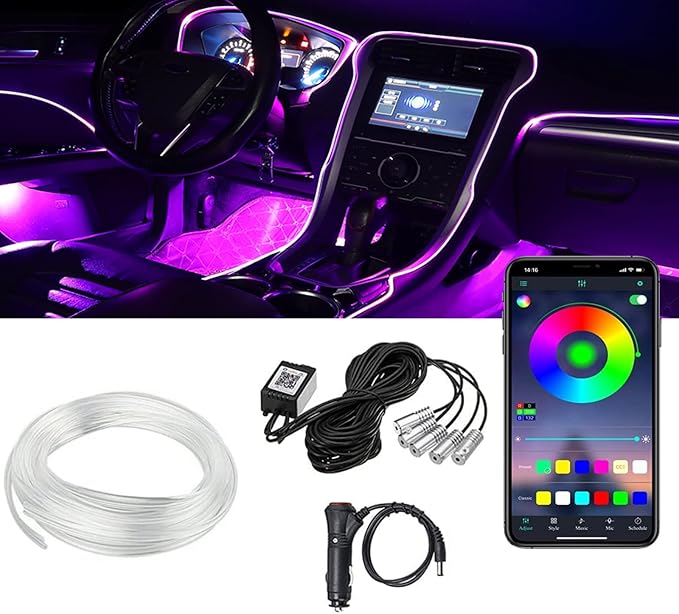 Miytsya 1 PC Car LED Strip Lights, 16 Million Colors 5 in 1 with 236 inches Fiber Optic, Multicolor RGB Car Interior Lights Automobile Ambient Neon Lighting Kit (Multicolored)