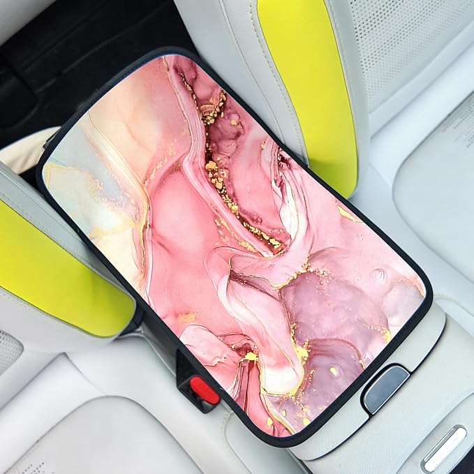 Car Armrest Box Pad,Pink Marble Car Armrest Pad Car Armrest Cover Protector for Most Vehicle, SUV, Truck, Car