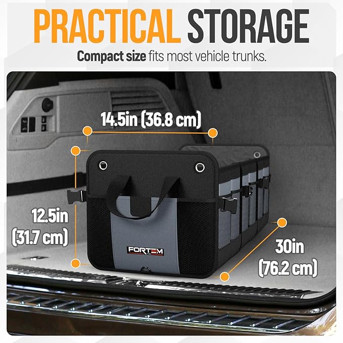 FORTEM Trunk Organizer with Cooler For SUV Car Organizer and Storage, Collapsible Multi-Compartment, Perfect Christmas Gifts For Men, Women, 1680D Oxford, Non Slip Bottom, Straps, Soft Cover 110L
