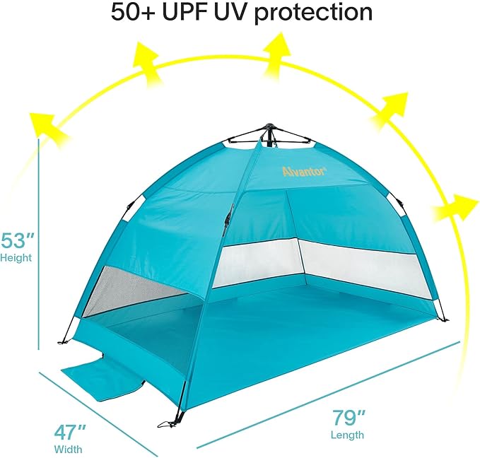 Alvantor® Beach Tent Beach Umbrella Outdoor Sun Shelter Cabana Automatic Instant Pop-Up UPF 50+ Portable Beach Shade Camping Fishing Hiking Canopy Easy Set Up Light Weight Windproof for 2-3 Person