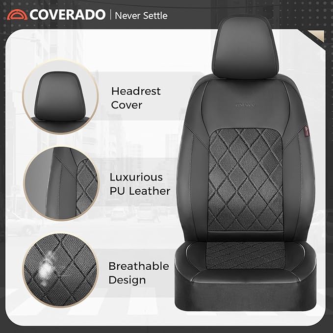 Coverado Car Seat Covers, Front Seat Covers, 2 Front Automotive Seat Cover, Mesh Breathable Seat Protectors, Universal Fit for Most Cars