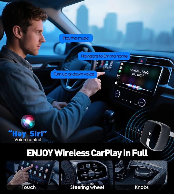 Wireless CarPlay Adapter for iPhone& Android,2-in-1CarPlay Dongle,Upgrade Wired to Wireless CarPlay Adapter,Cars with USB-A & Type-C Extension Cables,Stable Control,Plug and Play (Black)