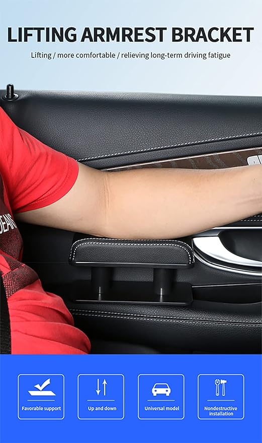JEYODA Car Armrest Pad, Left Elbow Support, General Leather Booster Pad, Central Armrest Box, Adjustable Armrest (Beige)