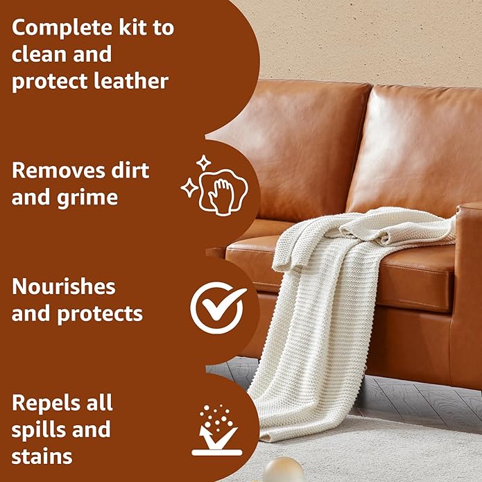 Leather Cleaner and Conditioner Kit | Leather Cleaner for Car Seats,Sofas,Furniture,Shoes,Boots,Bags | pH-Balanced,Restores,Protects | 2 x 16 oz Bottles