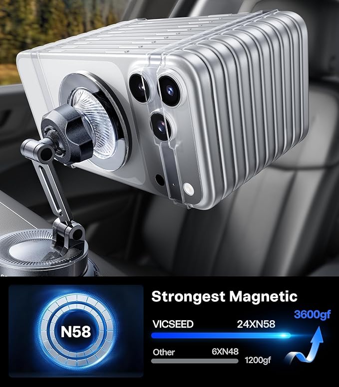 TORRAS 2026 Upgraded Vacuum Car Phone Holder for MagSafe Car Mount [98+ LBS Strongest Suction | 24 N58 Magnets] 360° Adjustable Magnetic Phone Holders for Your Car, for iPhone 17-12 Pro Max Plus Air