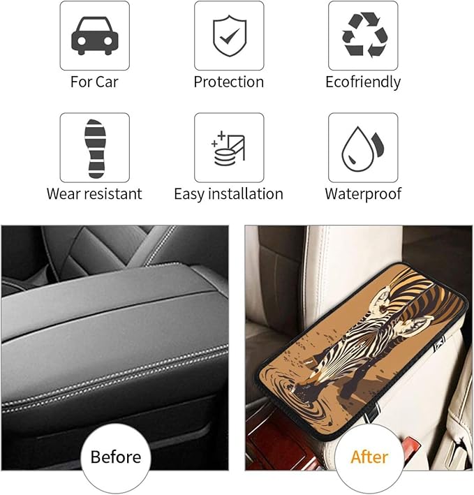 Universal Car Center Console Cushion Pad, Zebra Drinking Water Soft Waterproof Car Center Console Cover Auto Armrest Seat Box Cover Protector for Most Vehicle SUV Truck Car