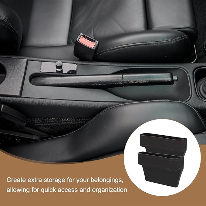 HARFINGTON 2pcs Car Seat Gap Filler Organizer 10.2 x 6.5 x 3.1 Inch ABS+Leather Universal Car Organizer Storage Box Between Seat and Console (Left+Right) with Cup Holders for Phone, Black