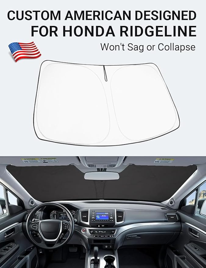 Proadsy 2026 Upgrade Windshield Sun Shade Custom Fit Honda Ridgeline 2017-2025 2026 4-Layer Foldable Front Sunshade Protector Sun Visor Blocks UV Rays Keep Car Cooler