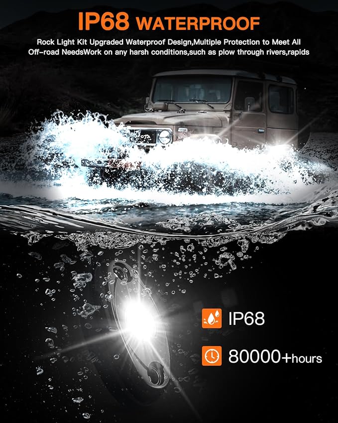 White Rock Lights,LEDMIRCY R1 LED Rock Lights Kit with Toggle Switch Wiring Harness 16PCS Luces para Carro for Trucks ATV UTV Under Glow Light High Power IP68 Waterproof