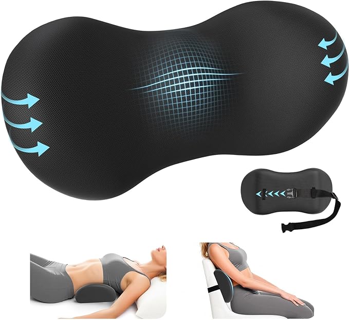 Lumbar Support Pillow for Office Chair - Memory Foam Lumbar Pillow with Detachable Strap & Breathable Cover, Ergonomic Back Support for Office Chair, Car, Bed Rest (Black)