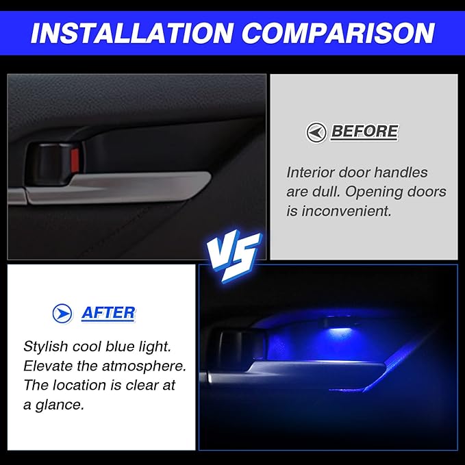 Powerty LED Light for 2018-2023 2024 Toyota Camry Accessories Inner Door Handle Bowl Mood Lighting Decorative Interior Lamp 4PCS Blue
