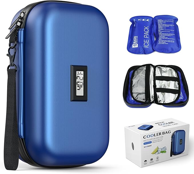 Insulin Cooler Travel Case TSA Approved Medication Cooler with Digital Temp Display 2 Ice Packs for Insulin Travel Case Diabetes Storage 4-6 Pens