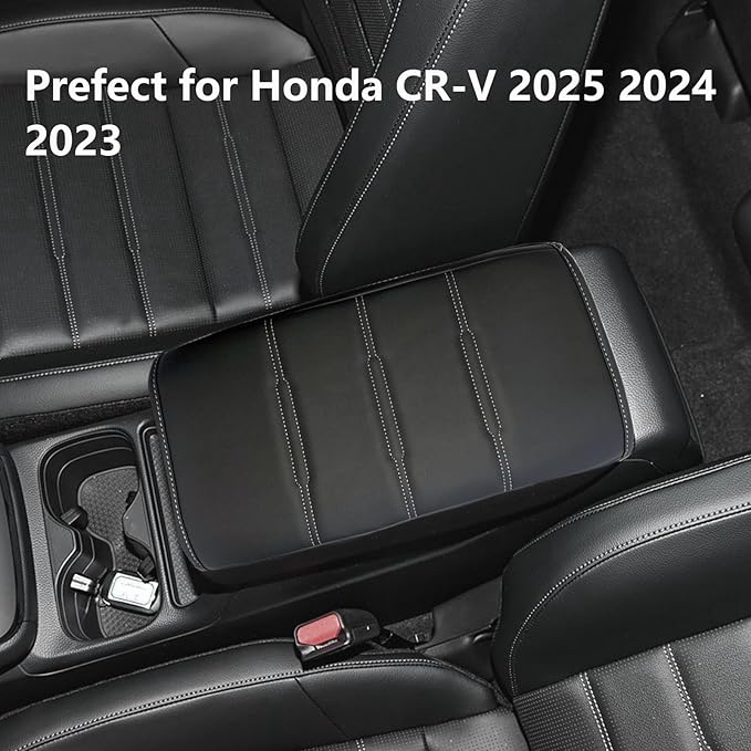 Center Console Pad Armrest Box Cover Compatible with Honda 2025 2024 2023 CRV LX EX EXL Sport Hybrid Sport Touring,Black Leather Protector Accessories for CR-V 2023 2024