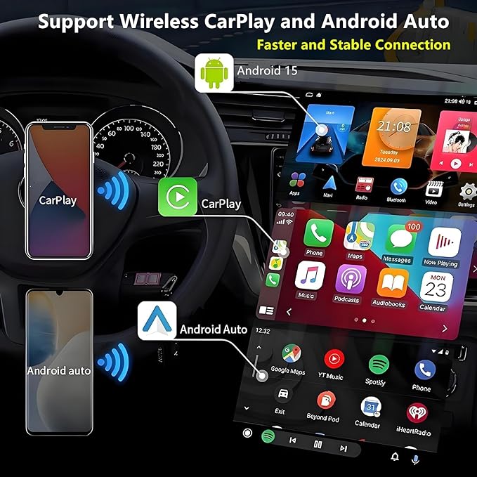 Car Radio for Toyota Camry 2012-2014: 8-Core 4GB+64GB Android 15 Stereo Replacement with Wireless CarPlay Android Auto - 10.2 inch Touchscreen Head Unit with GPS Bluetooth WiFi
