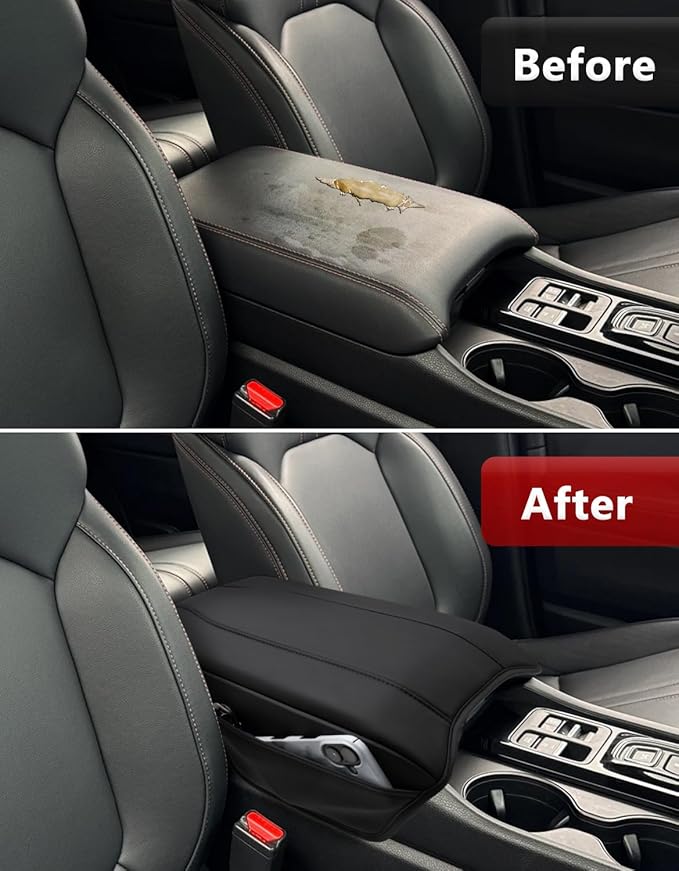 KBH Center Console Armrest Cover for Honda Pilot 2023-2026, Ridgeline 2024 2025, Passport 2024-2026, Middle Console Lid Protector, Vinyl Leather Trim with Side Pockets, Anti-Scratch, Black