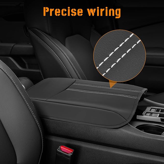 Center Console Armrest Cover Compatible with Honda Pilot 2023 2024 2025 2026, Ridgeline Passport 2024-2026, Armrest Pad Lid Cushion,Center Console Protector Pad (White Stitching)