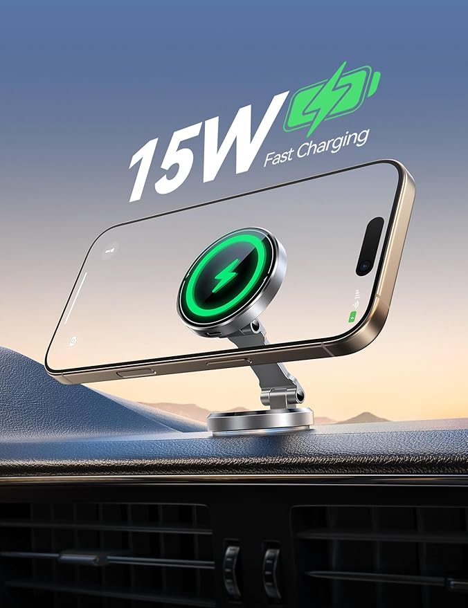 JOYROOM for MagSafe Car Mount Charger with Rotatable Charging Panel, Metal Magnetic Phone Holder, Wireless Charger for iPhone 16/15/14/13/12