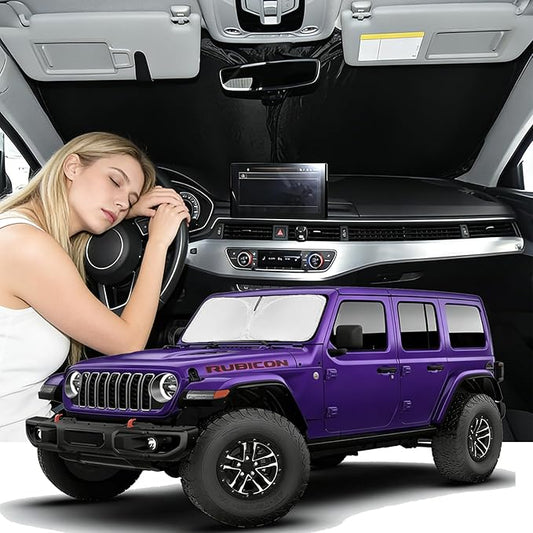 Windshield Sunshade for Jeep Wrangler TJ JK JKU 4&2 Door 2018-2026 & Jeep Gladiator 2020-2026 Sun Shade Upgrade 4 Layers Blocks UV Rays Custom Fit Wrangler 240T Front Windshield Keep Cool