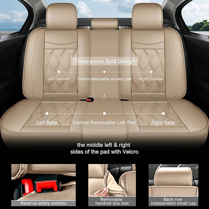 AOMSAZTO Car Seat Covers Fit for Cadillac XT4 2019-2026 Leather Car Seat Cover Seat Cushion Protector Airbag Compatible Waterproof Full Set 5 Seats Beige