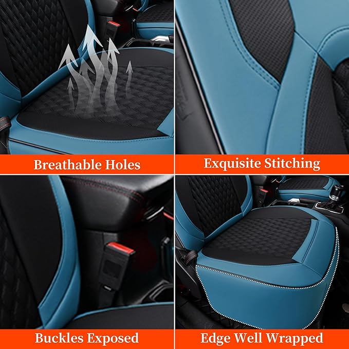 Coverado Wrangler JK Seat Covers 4 Door for Jeep, Waterproof Leather Car Seat Cover for Jeep Wrangler Vehicle Truck Accessories Custom Fit for 2008-2012 Jeep Wrangler Seat Covers Full Coverage(Blue)