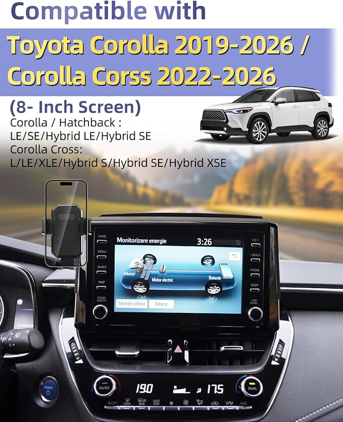 PZK Car Phone Mount for 2019-2025 2026 Toyota Corolla/Corolla Hatchback /2022-2025 2026 Corolla Cross Accessories 8-inch Screen Auto Lock Car Phone Holder 360° Rotation Not Affect Vent Phone Cradles