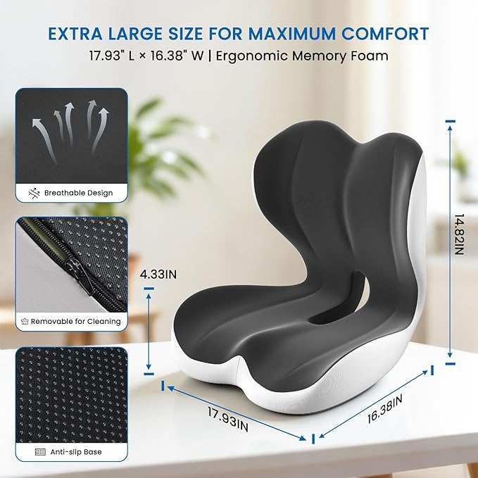 Seat Cushion, Memory Foam Car Seat Cushion with L-Shaped Ergonomic Design, Tailbone Pain & Sciatica Pain Relief Cushion for Office Chair, Car, Truck Drivers, Long Sitting and Wheelchair, 2 PCS