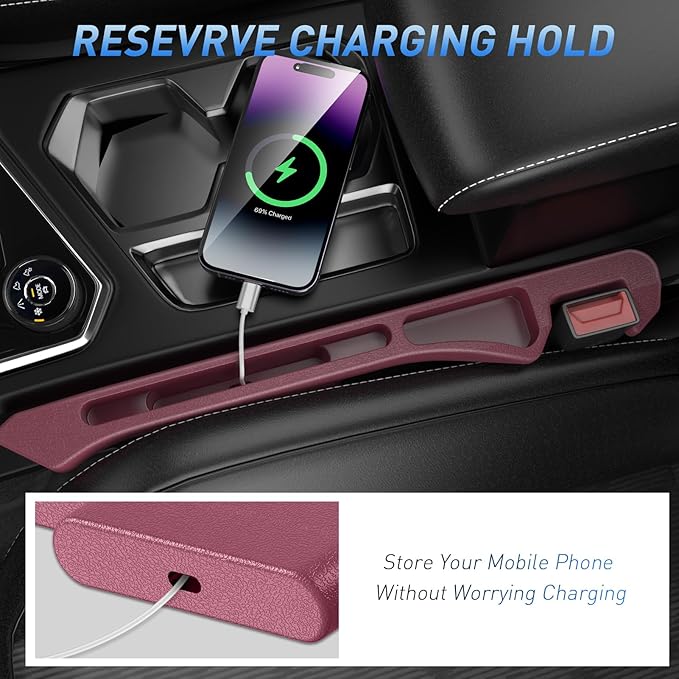 Car Seat Gap Filler 2Pack, Inserts Between Seats Console with Organizer Storage Upgraded Phone Holder Side Seat Gap Fillers Cars Front Seats Fill Plug Car Essentials for Vehicle SUV Truck (Wine Red)