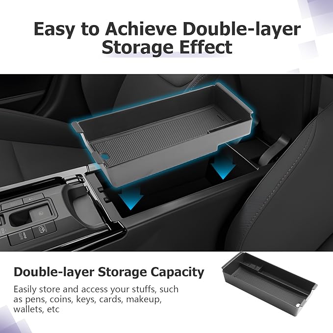 LUWU 2025 2026 Prius Center Console Organizer for 2023 2024 2025 2026 Toyota Prius LE/XLE/Limited/Nightshade Accessories Armrest Console Storage Box Glove Organizer Tray ABS Material (Black)