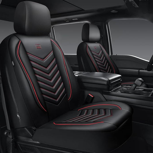 CAR PASS 3D Foam Faux Leather Car Seat Covers Front Seats,Waterproof Leather Front Seat Cover for Car,Universal Fit for SUV Truck Sedan Automotive,Armrest Airbag Compatible Anti-Slip, Black and Red