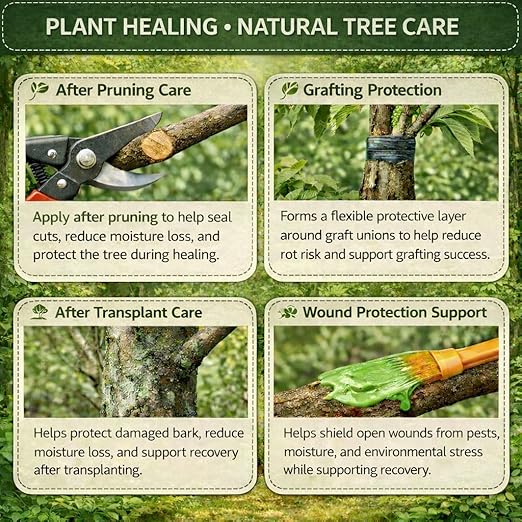 Tree Wound Sealer, Tree Pruning Sealer & Wound Dressing Healing Paste for Grafting, Pruning & Damaged Bark, Waterproof Tree Repair Sealant for Bonsai, Fruit Trees, Roses, Shrubs – 8oz