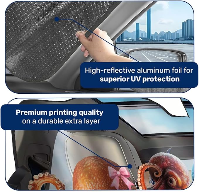 GENANY Octopus Windshield Sun Shade for Car SUV Truck (55x30 Inches),Sun Shade Windshield, Shades for Front Windows, Protector Blocks UV, Xmas Auto Gift, Spring Car Decor