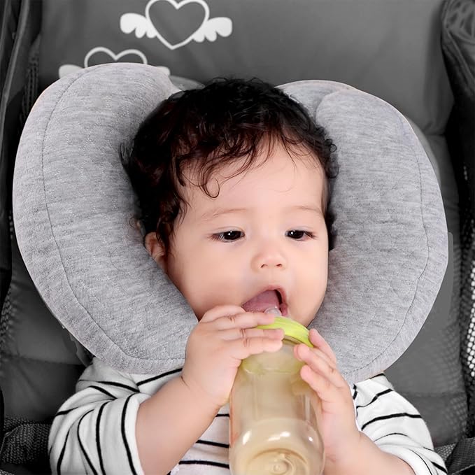 KAKIBLIN 2 in 1 Baby Head Pillow with Banana Neck Pillow for 3 Months to 1 Years Baby Travel Pillow for Stroller or Bed (Light Grey)