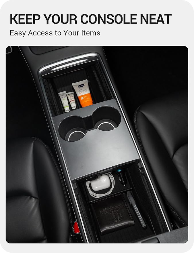 BASENOR Lower Center Console Organizer Tray for Model Y Model 3 (Proprietary Design) Bottom Storage Box Fit 2021-2024 Model Y 2021-2023 Model 3