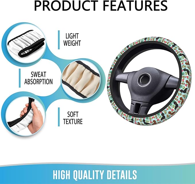 Elastic Steering Wheel Cover Car Accessories Cute Universal 15 Inch Absorbing Sweat Non-Slip Breathable for Man Woman, Cute Dachshund Floral